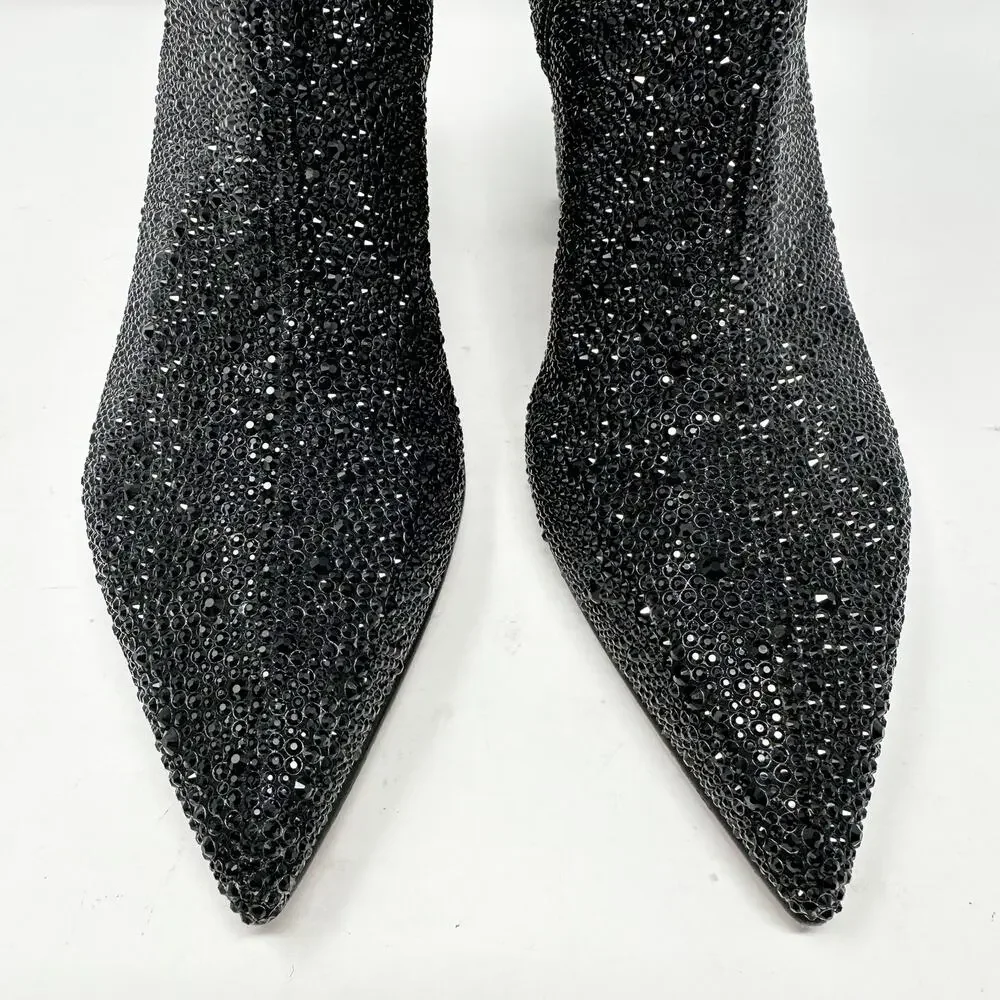 Christian Louboutin Aiglissima Strass Ankle Boots Black Block Heel Mens EU 42